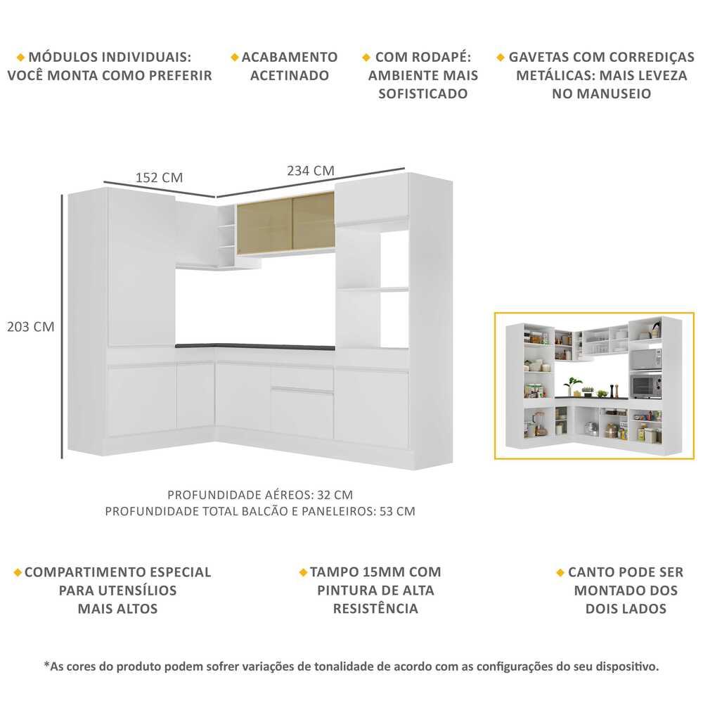 Armário de Cozinha Completa de Canto com Rodapé Veneza Multimóveis MP2084.891 Branco