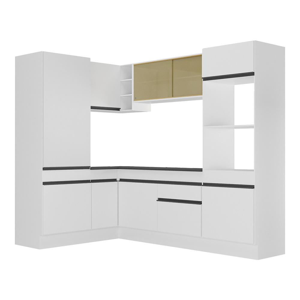 Armário de Cozinha Completa de Canto com Rodapé Veneza Multimóveis MP2084.964 Branco/Preto