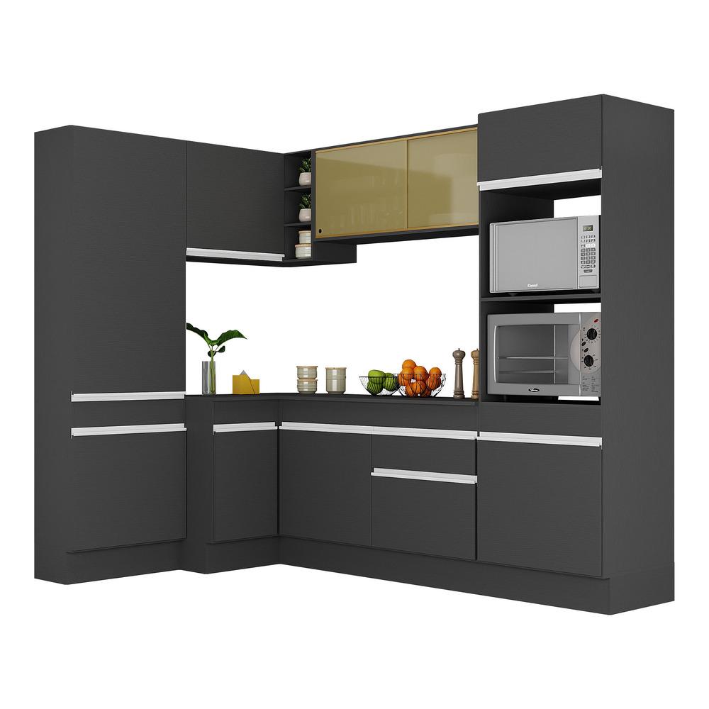 Armário de Cozinha Completa de Canto com Rodapé Veneza Multimóveis MP2085.898 Preto/Branco