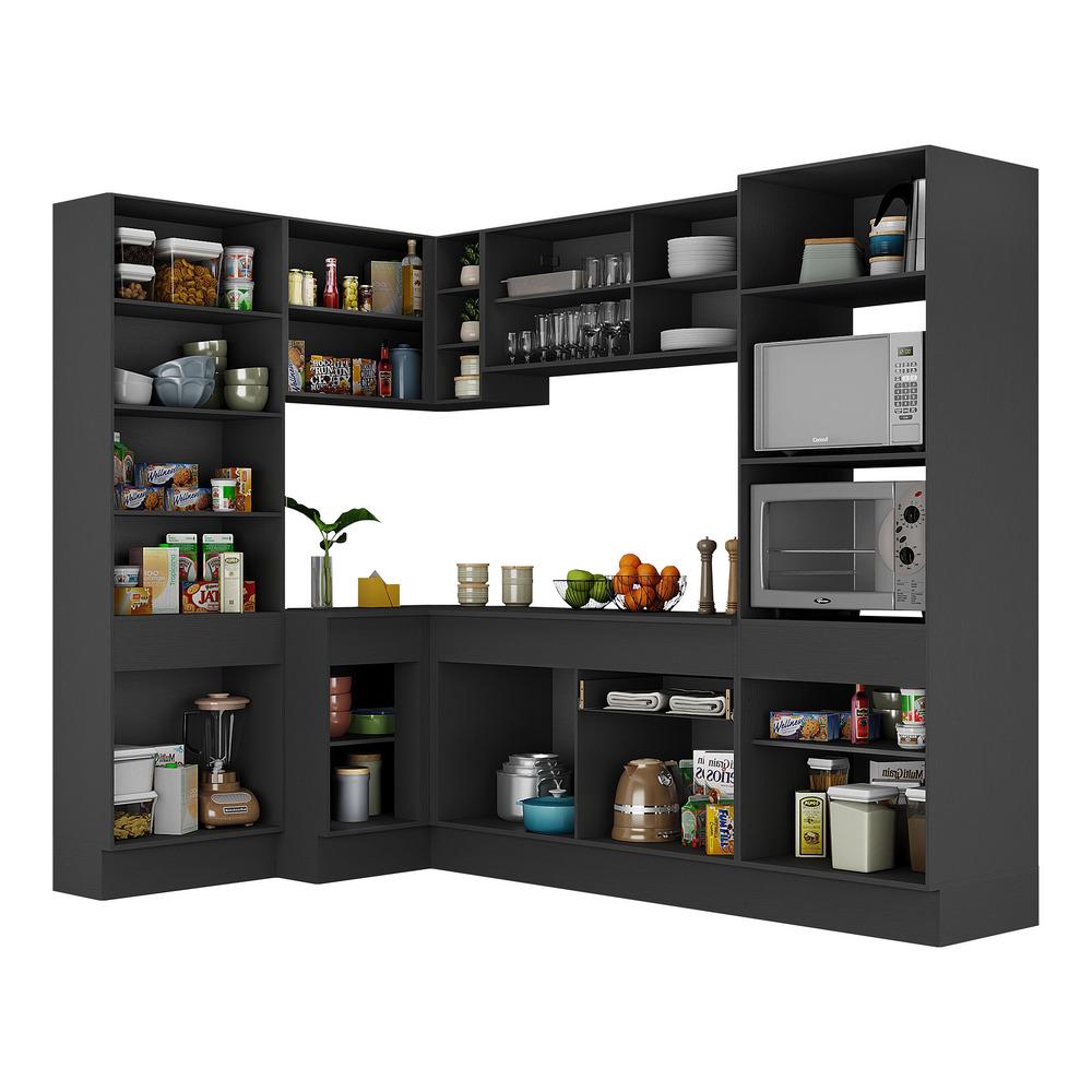 Armário de Cozinha Completa de Canto com Rodapé Veneza Multimóveis MP2085.898 Preto/Branco