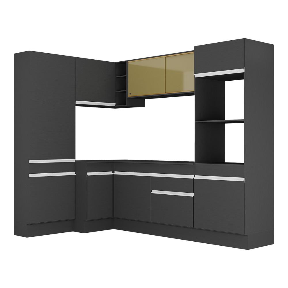 Armário de Cozinha Completa de Canto com Rodapé Veneza Multimóveis MP2085.898 Preto/Branco