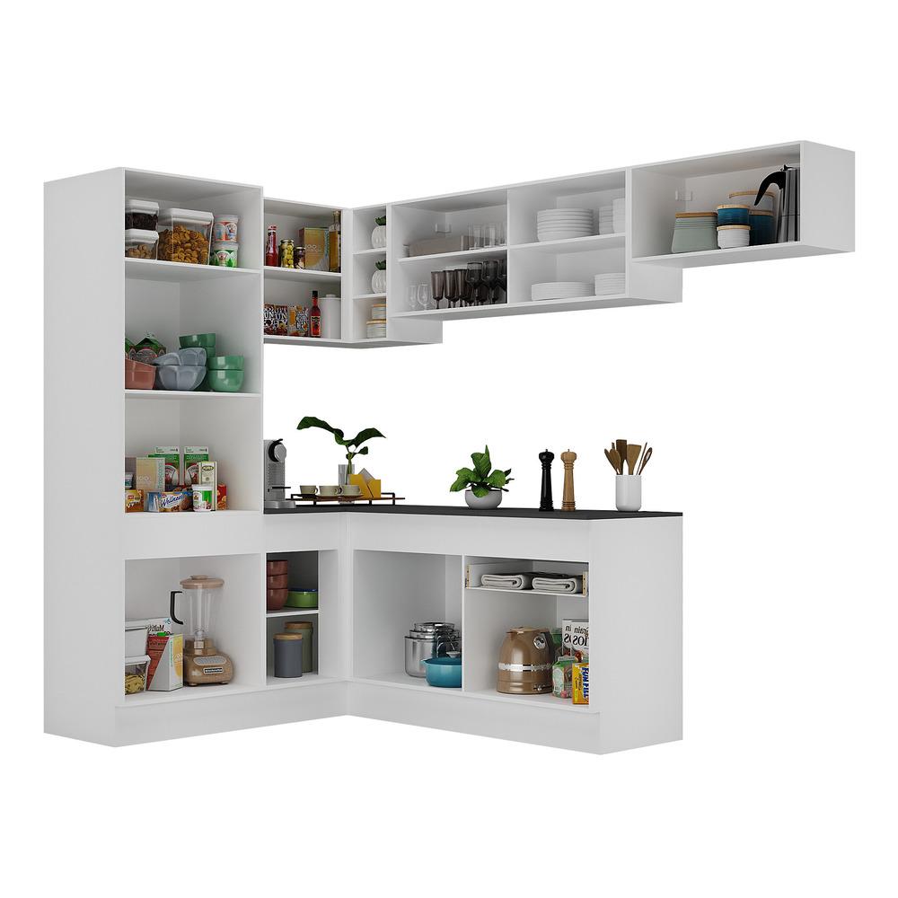 Armário de Cozinha Completa de Canto com Rodapé Veneza Multimóveis MP2086.964 Branco/Preto