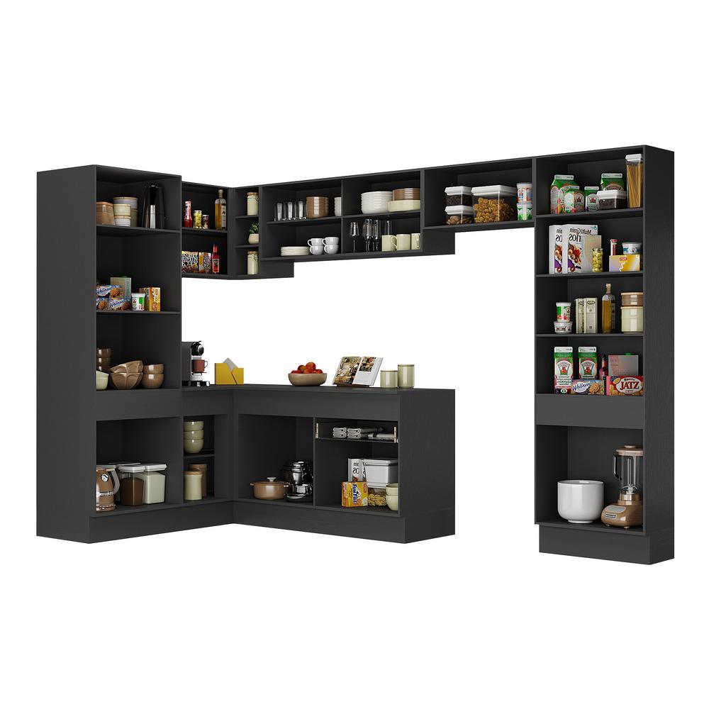 Armário de Cozinha Completa de Canto com Rodapé Veneza Multimóveis MP2090.898 Preto/Branco
