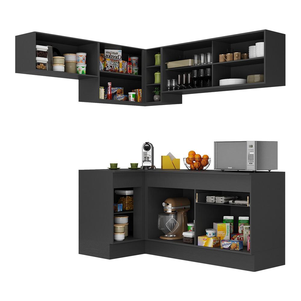 Armário de Cozinha Completa de Canto com Rodapé Veneza Multimóveis MP2094.898 Preto/Branco