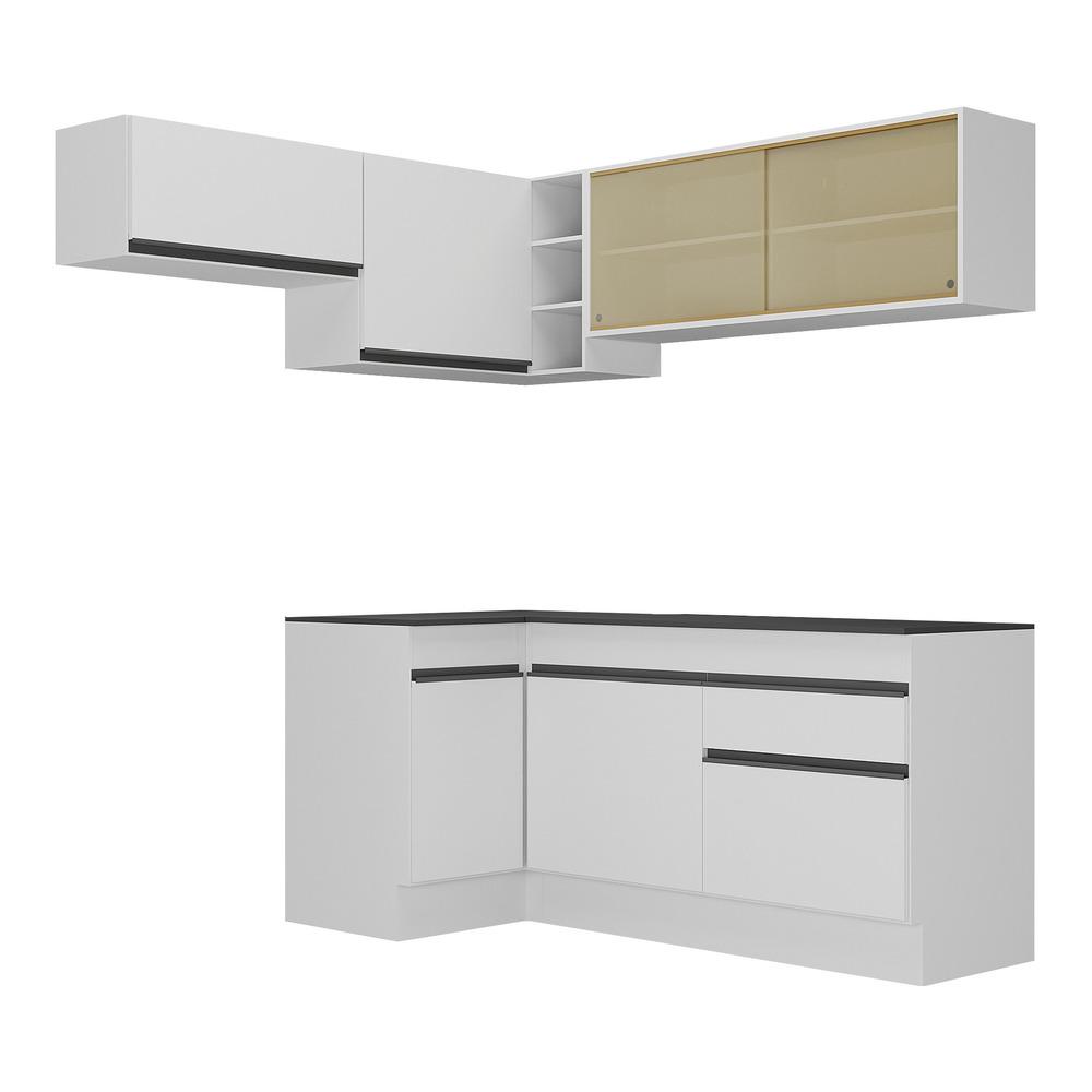 Armário de Cozinha Completa de Canto com Rodapé Veneza Multimóveis MP2094.964 Branco/Preto