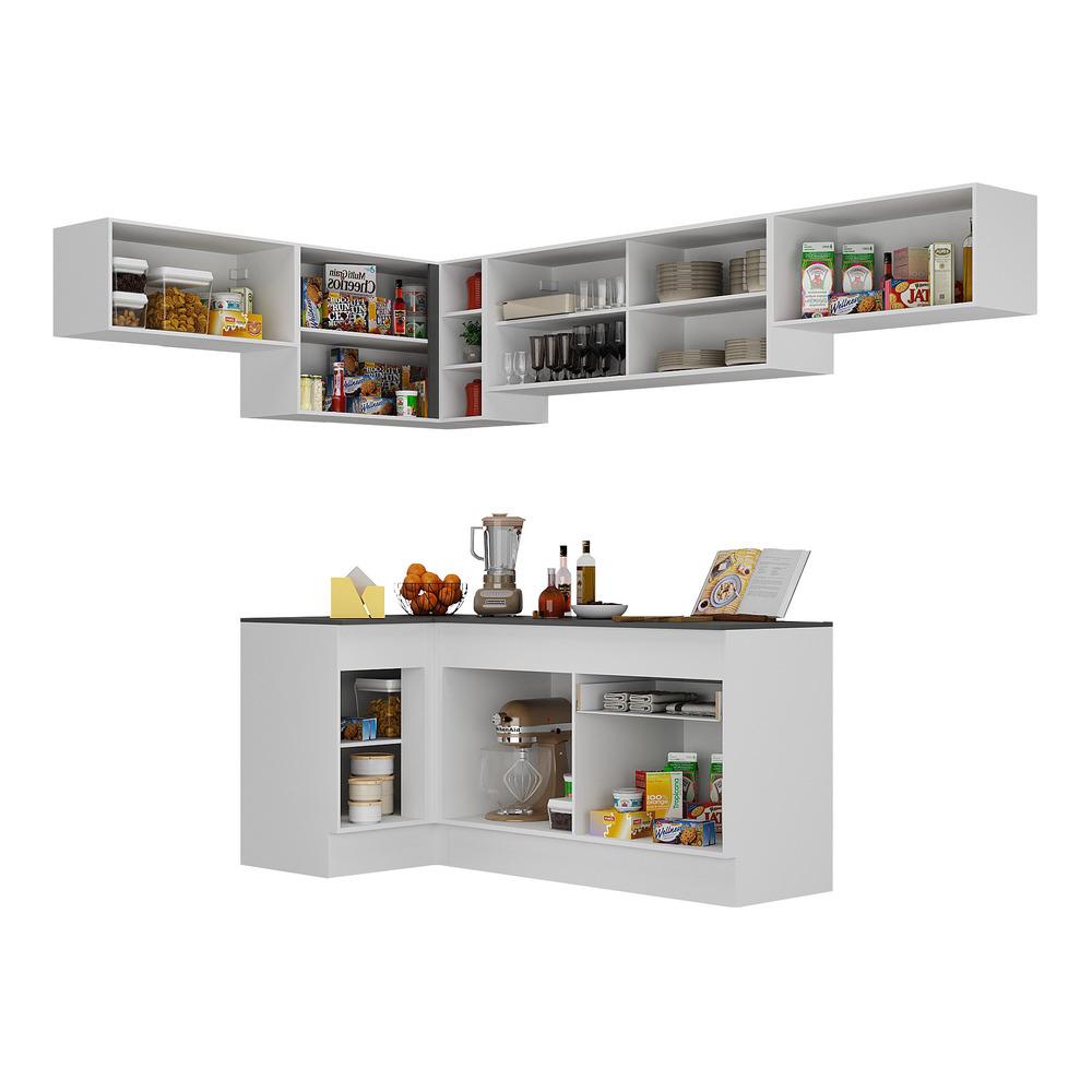 Armário de Cozinha Completa de Canto com Rodapé Veneza Multimóveis MP2095.964 Branco/Preto