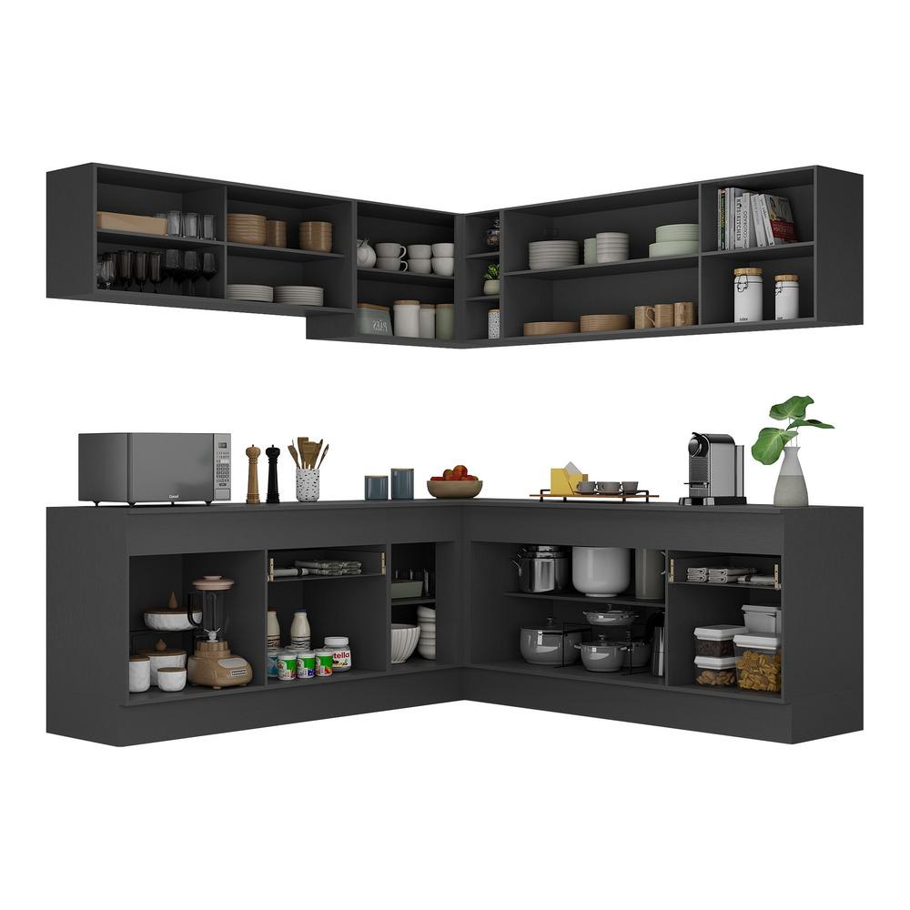 Armário de Cozinha Completa de Canto com Rodapé Veneza Multimóveis MP2096.898 Preto/Branco