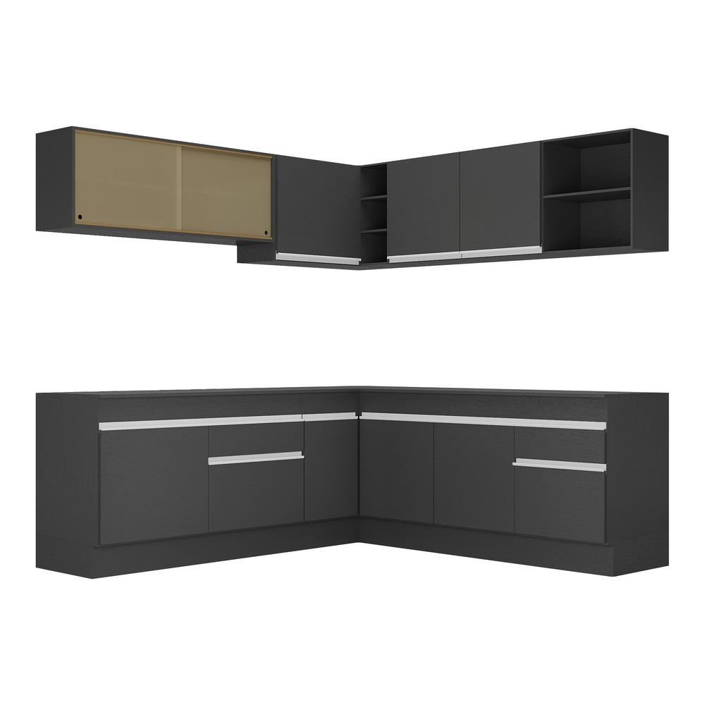 Armário de Cozinha Completa de Canto com Rodapé Veneza Multimóveis MP2096.898 Preto/Branco