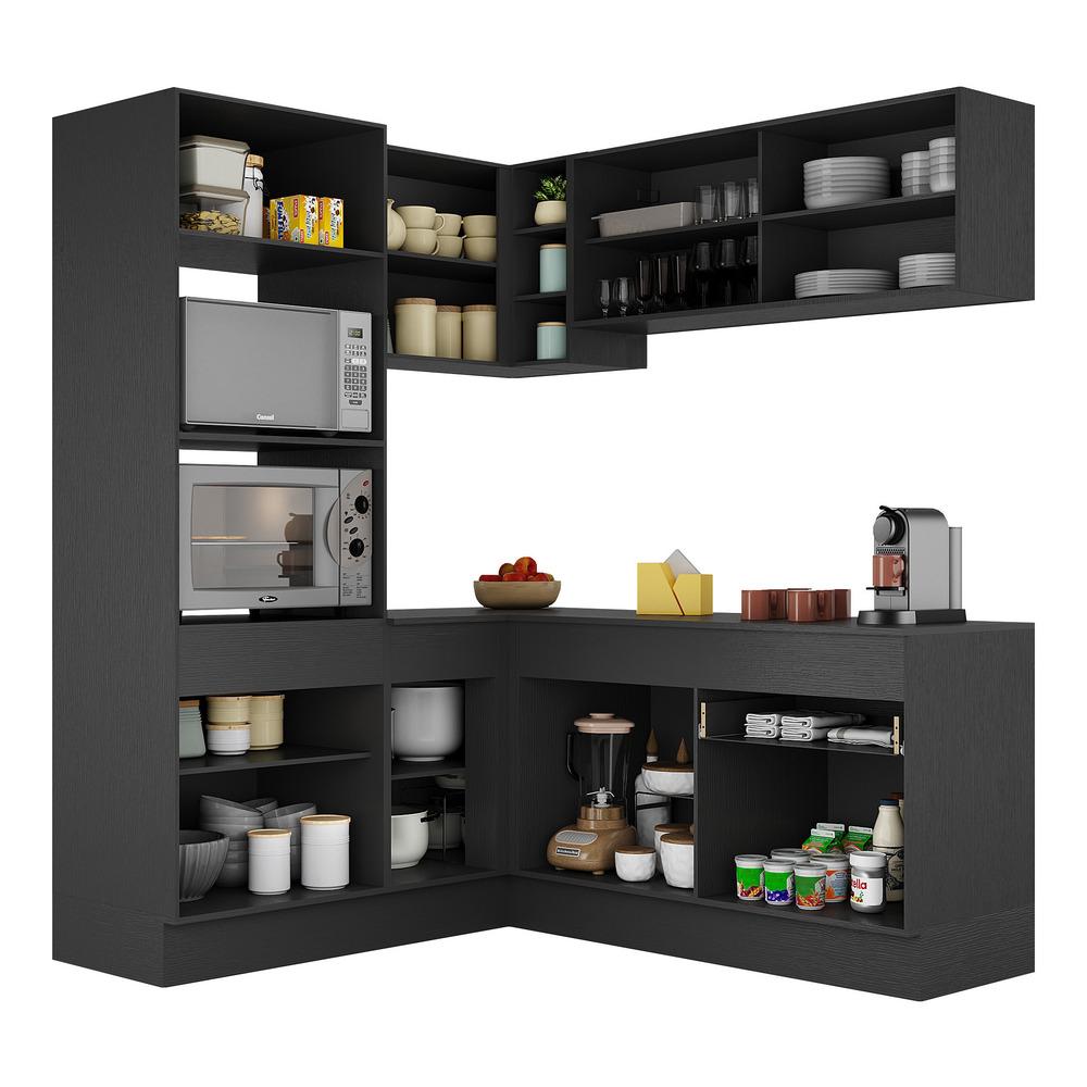 Armário de Cozinha Completa de Canto com Rodapé Veneza Multimóveis MP2098.898 Preto/Branco