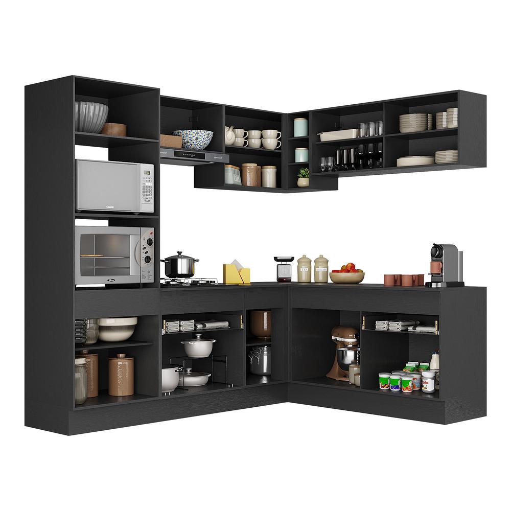 Armário de Cozinha Completa de Canto com Rodapé Veneza Multimóveis MP2099.895 Preto