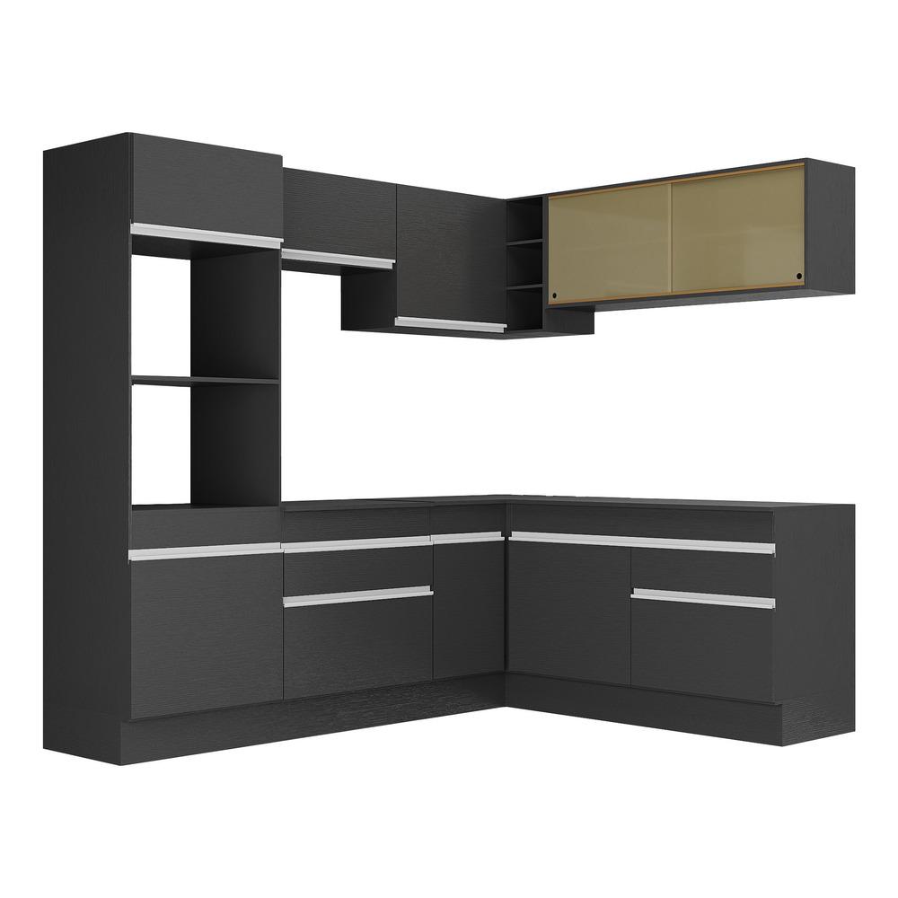 Armário de Cozinha Completa de Canto com Rodapé Veneza Multimóveis MP2099.898 Preto/Branco
