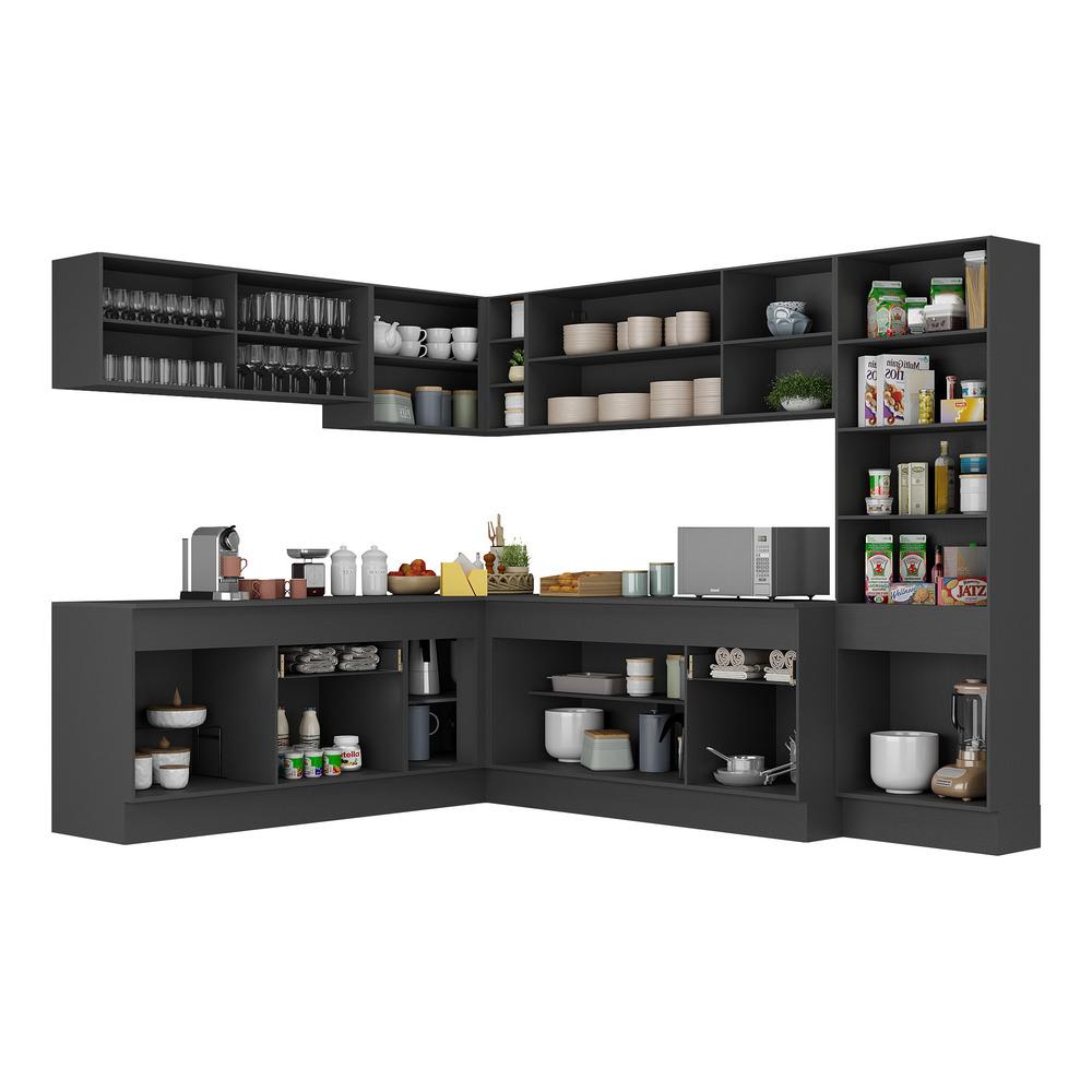 Armário de Cozinha Completa de Canto com Rodapé Veneza Multimóveis MP2100.898 Preto/Branco