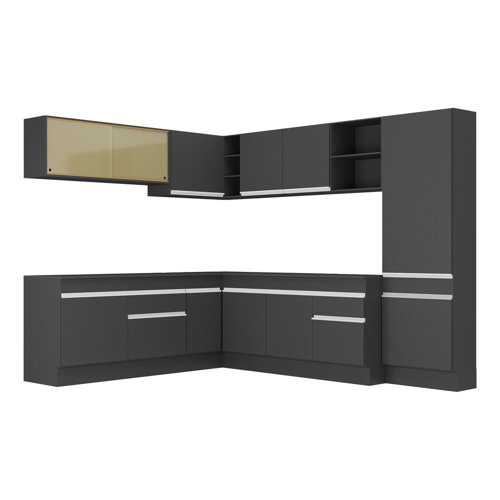 Armário de Cozinha Completa de Canto com Rodapé Veneza Multimóveis MP2100.898 Preto/Branco