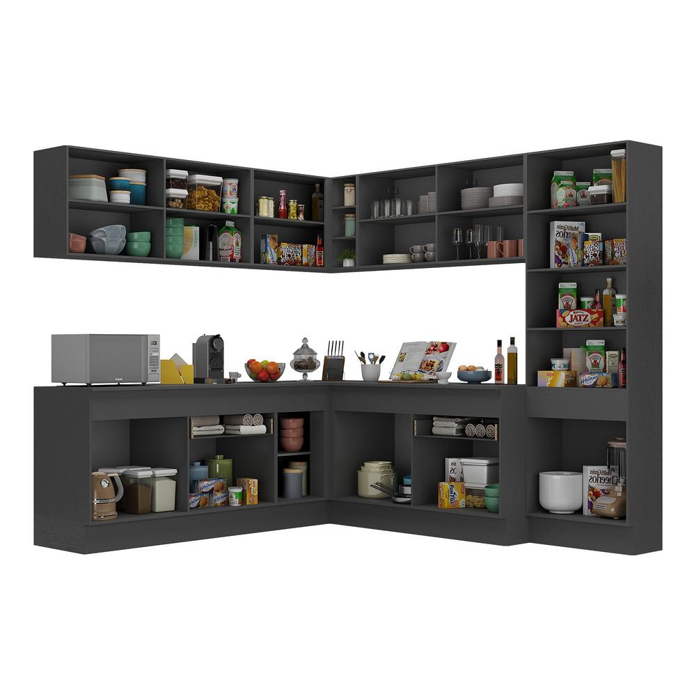 Armário de Cozinha Completa de Canto com Rodapé Veneza Multimóveis MP2102.898 Preto/Branco
