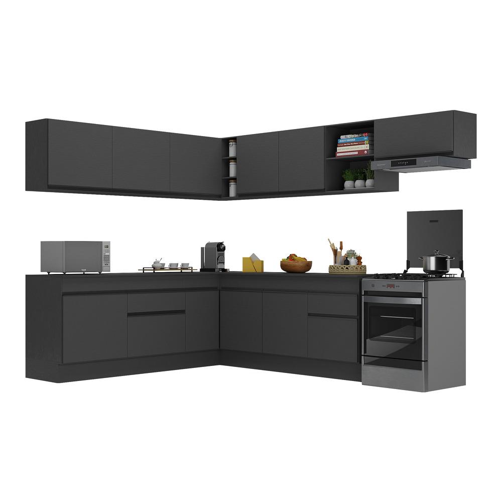 Armário de Cozinha Completa de Canto com Rodapé Veneza Multimóveis MP2103.895 Preto
