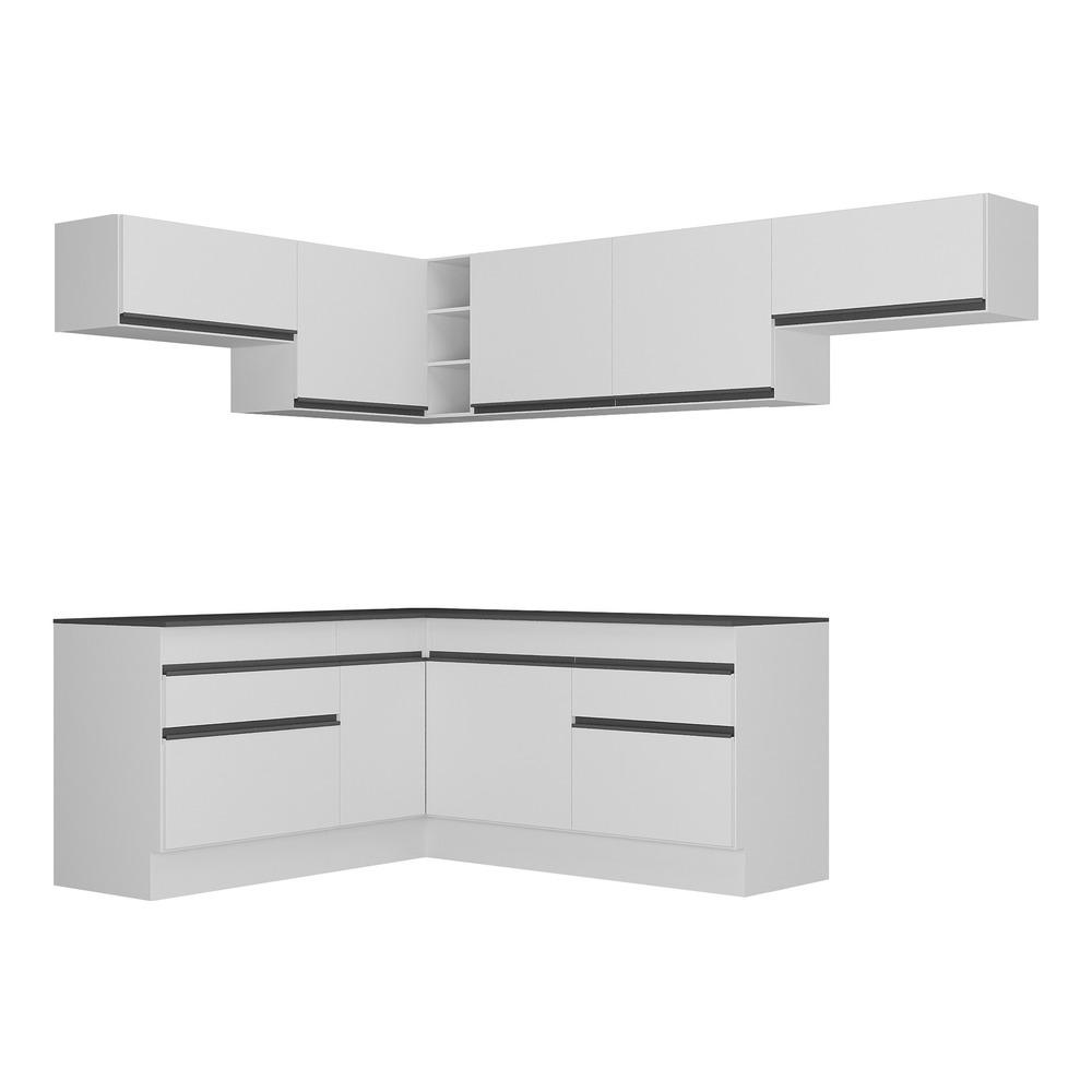 Armário de Cozinha Completa de Canto com Rodapé Veneza Multimóveis MP2104.964 Branco/Preto