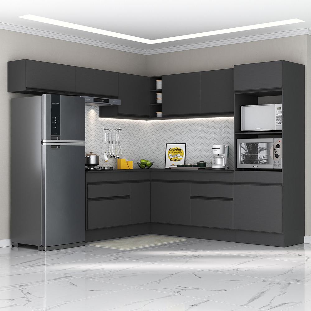 Armário de Cozinha Completa de Canto com Rodapé Veneza Multimóveis MP2105.895 Preto