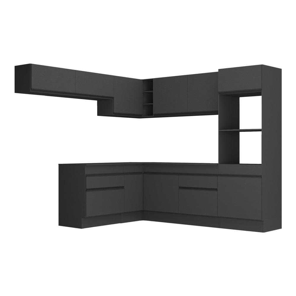 Armário de Cozinha Completa de Canto com Rodapé Veneza Multimóveis MP2105.895 Preto