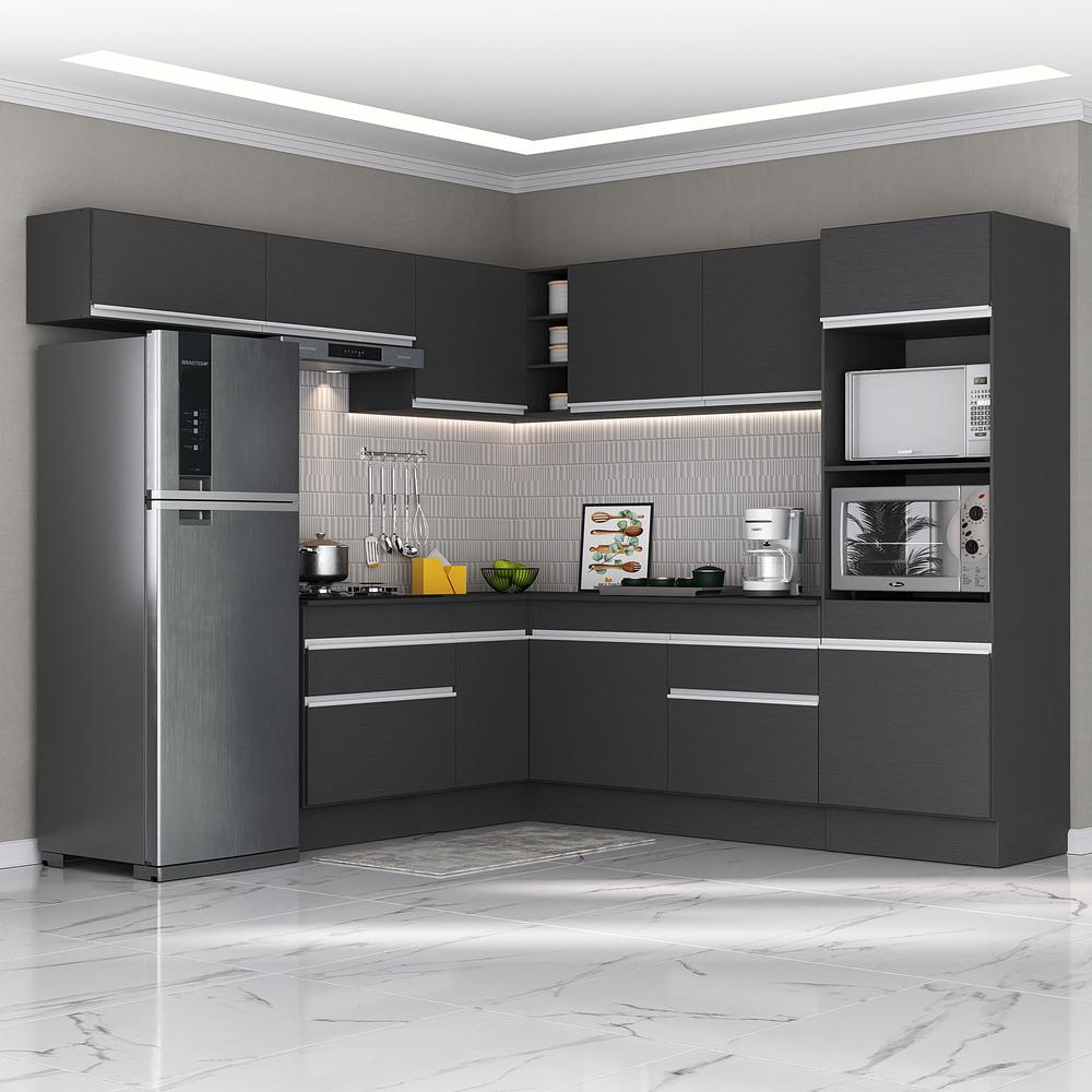 Armário de Cozinha Completa de Canto com Rodapé Veneza Multimóveis MP2105.898 Preto/Branco