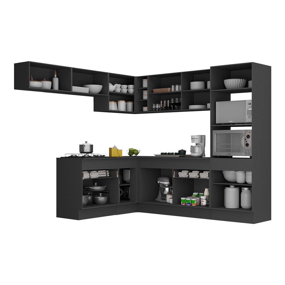 Armário de Cozinha Completa de Canto com Rodapé Veneza Multimóveis MP2105.898 Preto/Branco