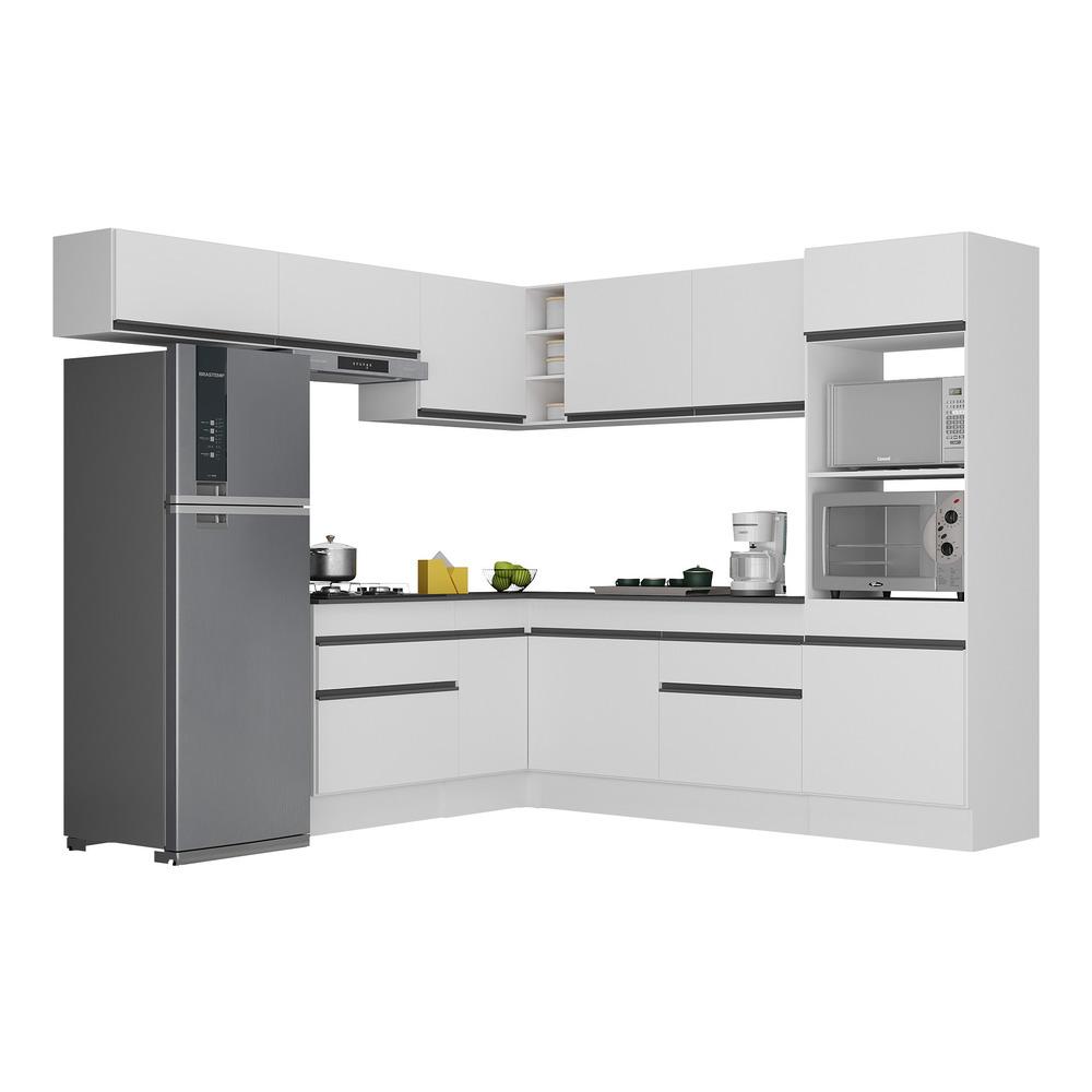Armário de Cozinha Completa de Canto com Rodapé Veneza Multimóveis MP2105.964 Branco/Preto
