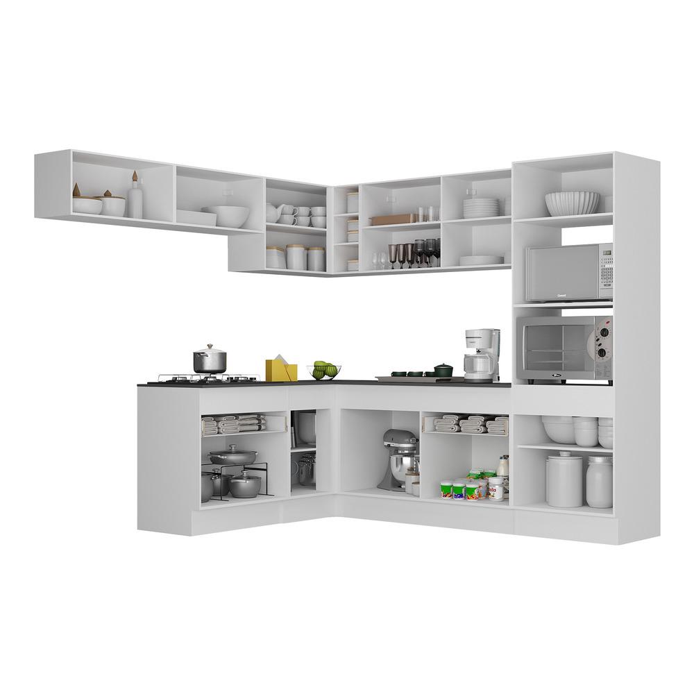 Armário de Cozinha Completa de Canto com Rodapé Veneza Multimóveis MP2105.964 Branco/Preto