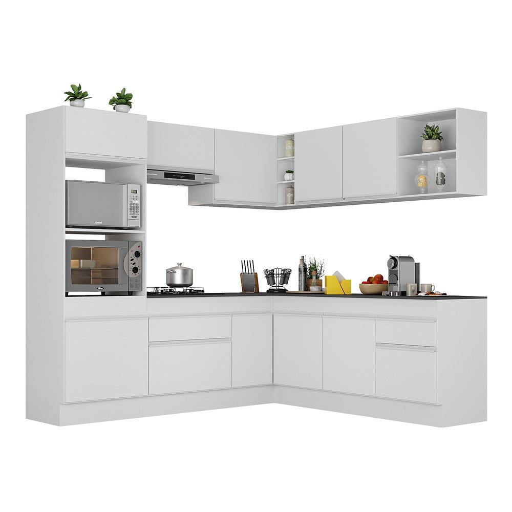 Armário de Cozinha Completa de Canto com Rodapé Veneza Multimóveis V2080  Branco