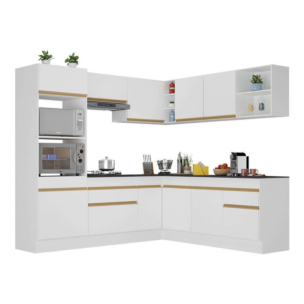 Armário de Cozinha Completa de Canto com Rodapé Veneza Multimóveis V2080  Branco/Dourado