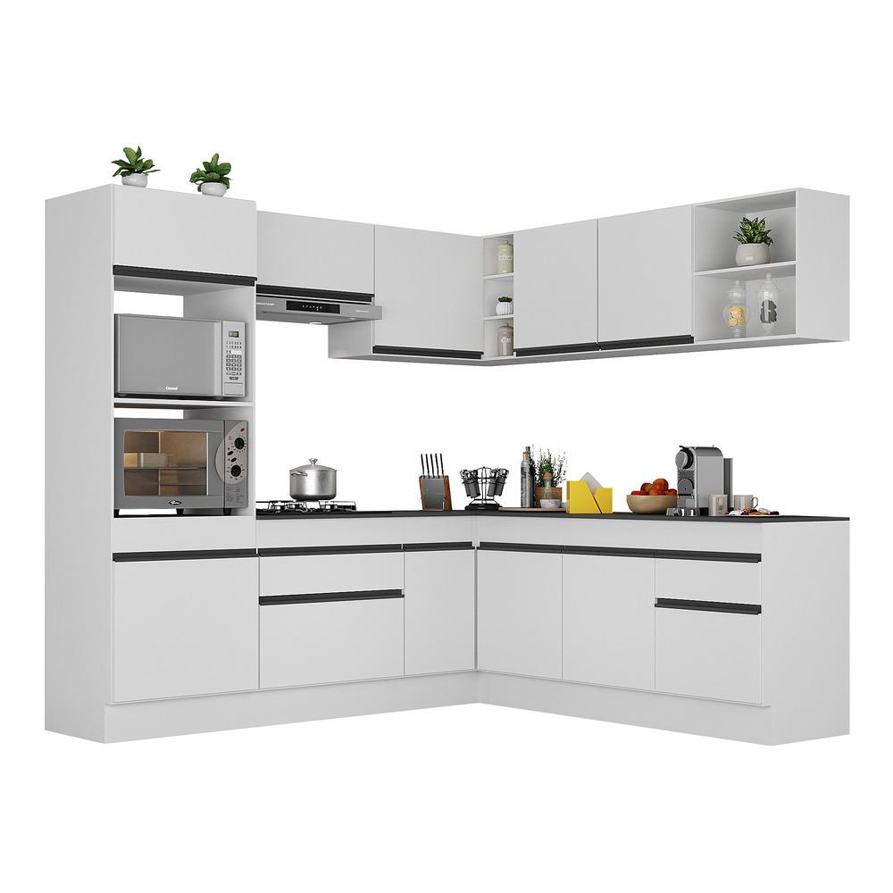 Armário de Cozinha Completa de Canto com Rodapé Veneza Multimóveis V2080  Branco/Preto
