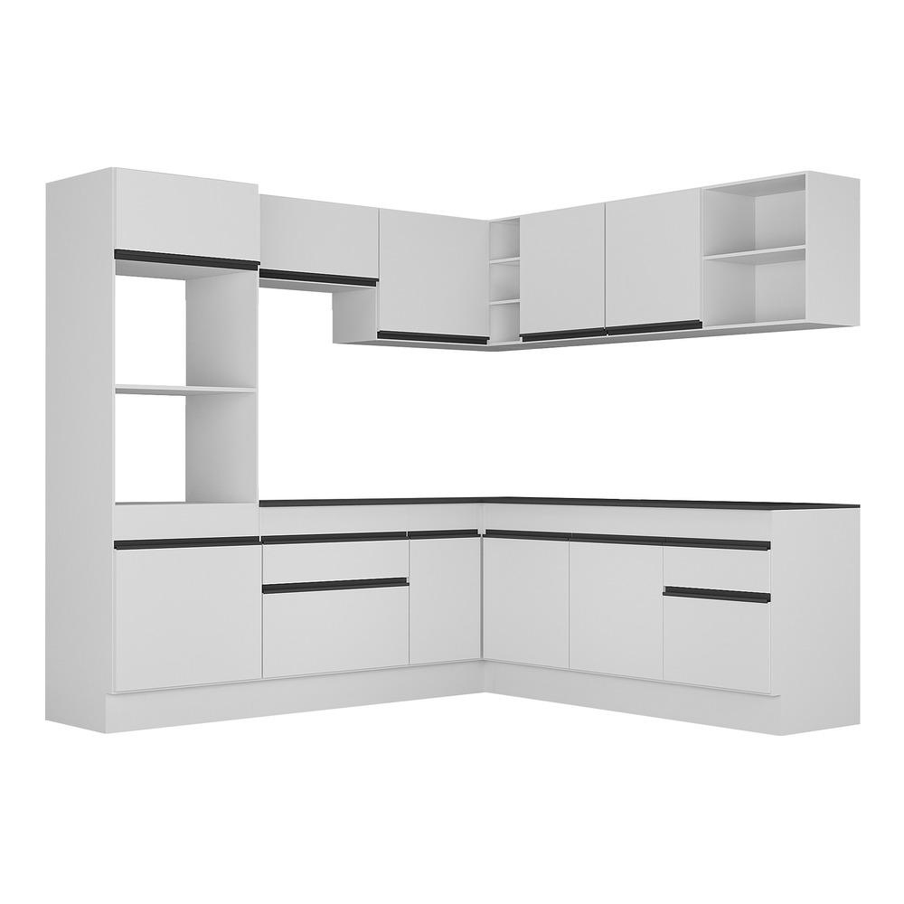 Armário de Cozinha Completa de Canto com Rodapé Veneza Multimóveis V2080  Branco/Preto