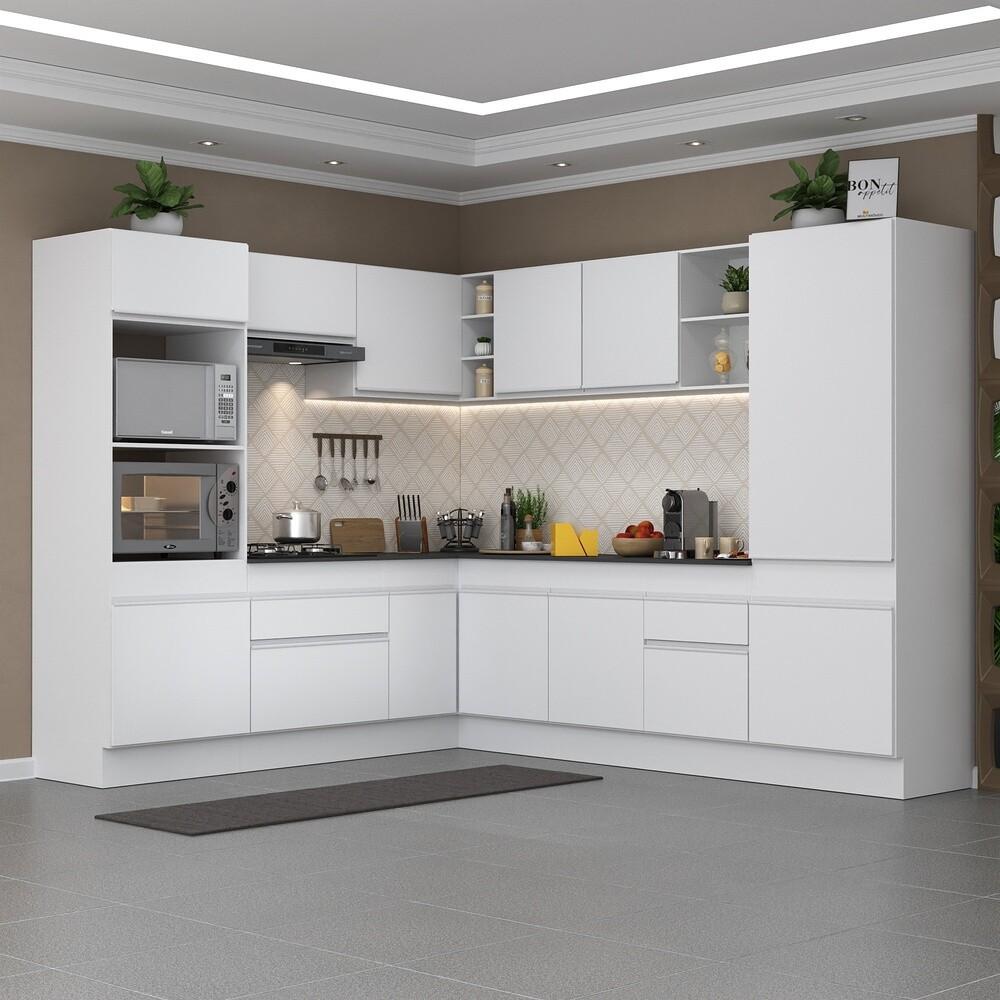 Armário de Cozinha Completa de Canto com Rodapé Veneza Multimóveis V2081  Branco