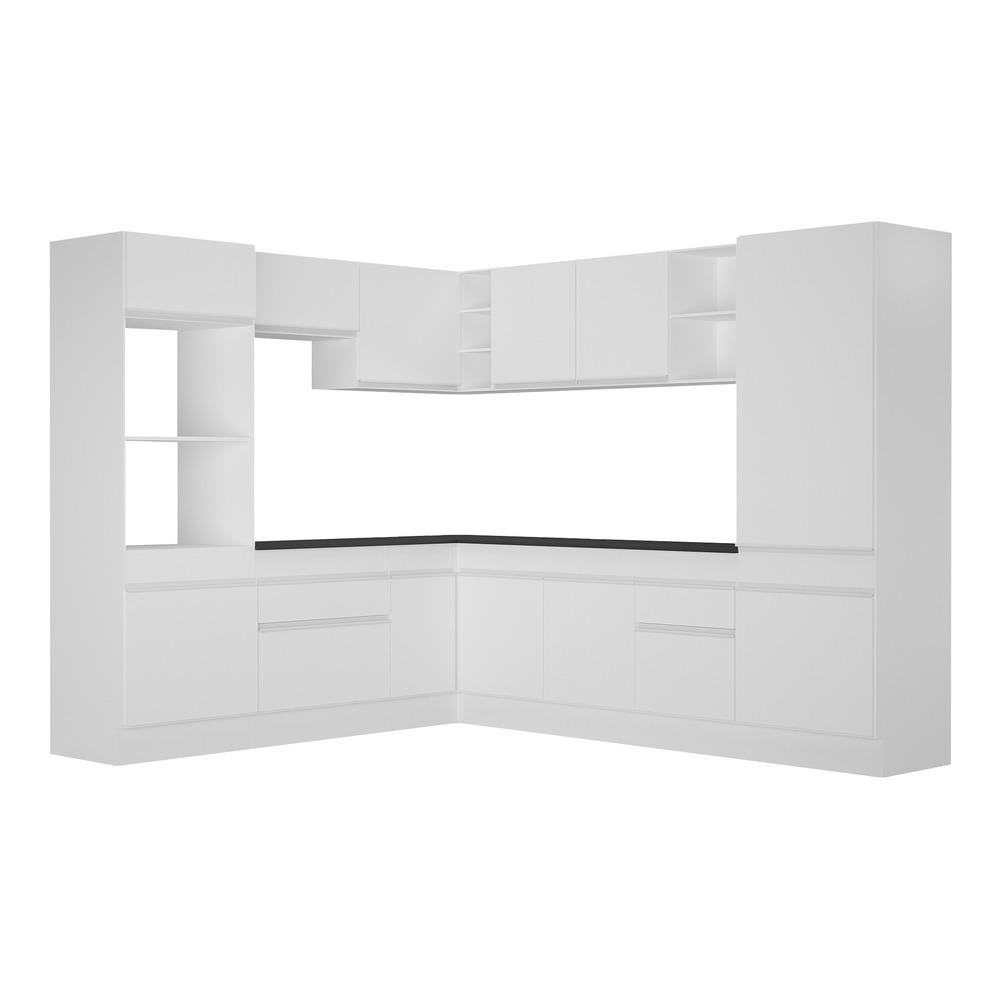 Armário de Cozinha Completa de Canto com Rodapé Veneza Multimóveis V2081  Branco