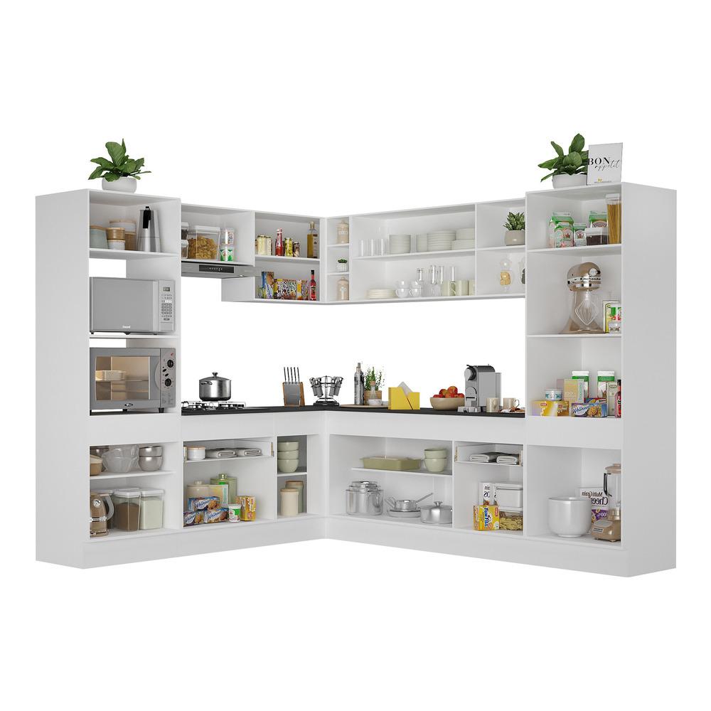 Armário de Cozinha Completa de Canto com Rodapé Veneza Multimóveis V2081  Branco/Preto