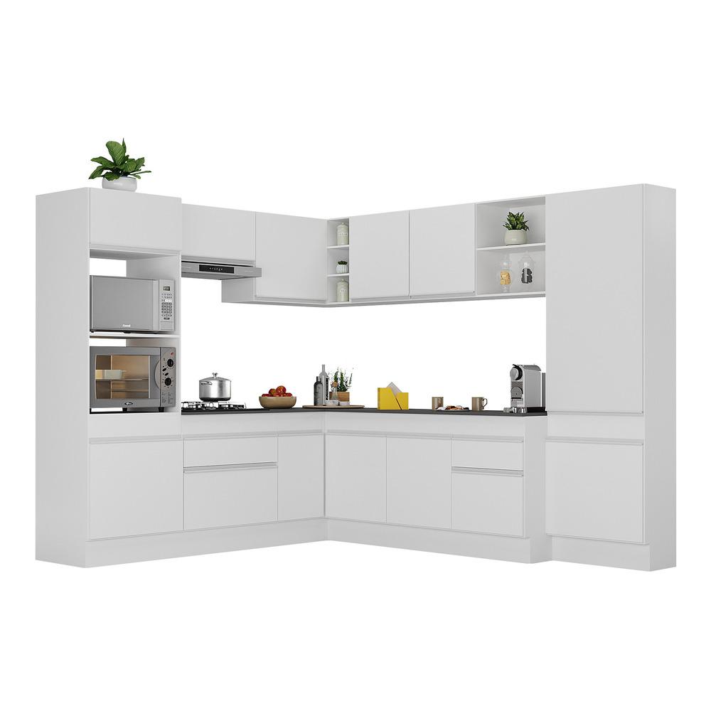 Armário de Cozinha Completa de Canto com Rodapé Veneza Multimóveis V2082  Branco