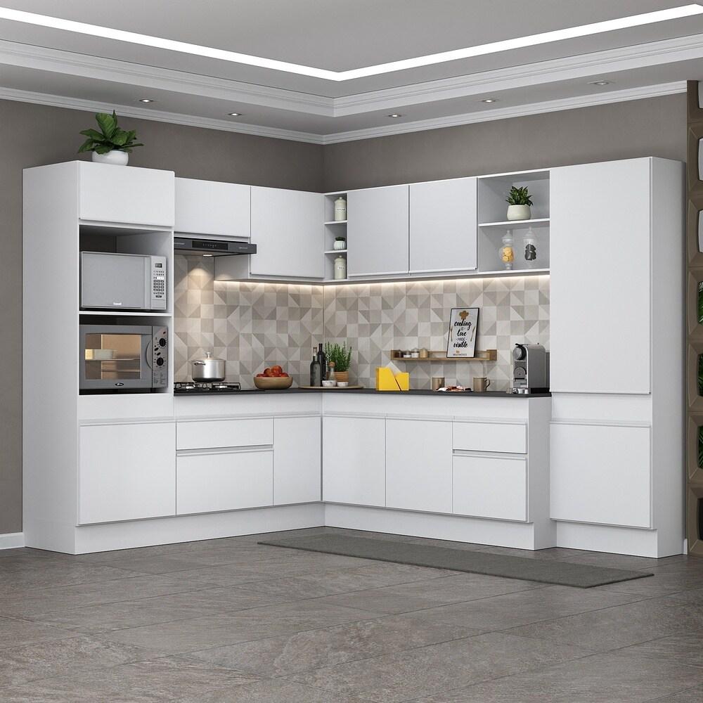 Armário de Cozinha Completa de Canto com Rodapé Veneza Multimóveis V2082  Branco