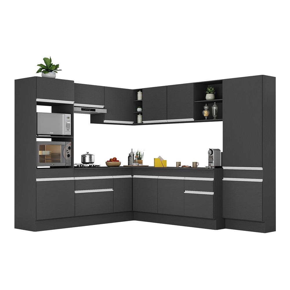 Armário de Cozinha Completa de Canto com Rodapé Veneza Multimóveis V2082  Preto/Branco