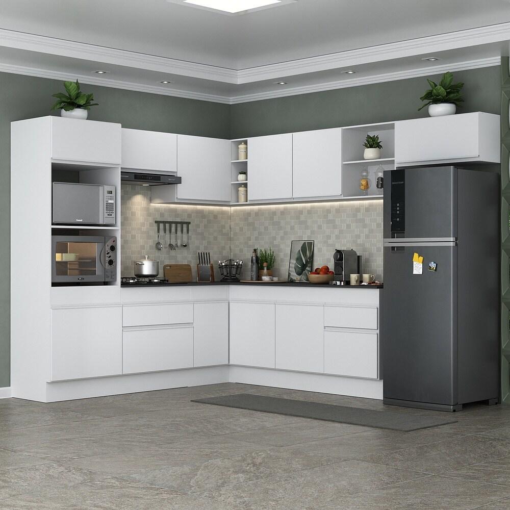 Armário de Cozinha Completa de Canto com Rodapé Veneza Multimóveis V2083  Branco