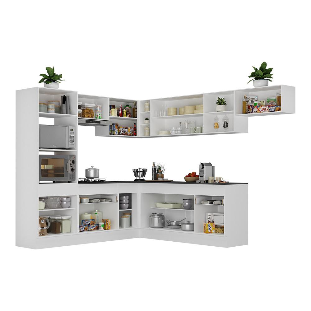 Armário de Cozinha Completa de Canto com Rodapé Veneza Multimóveis V2083  Branco/Preto