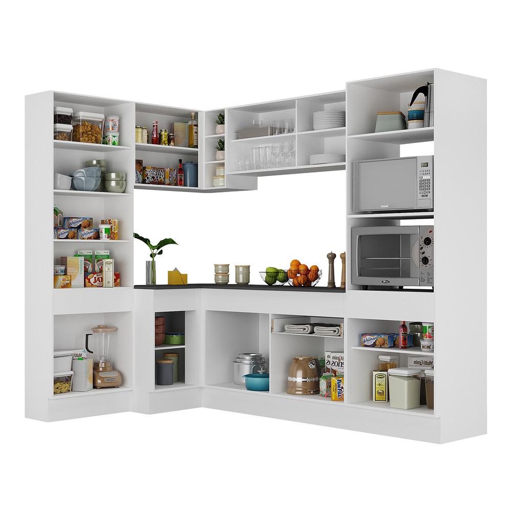 Armário de Cozinha Completa de Canto com Rodapé Veneza Multimóveis V2085  Branco/Preto