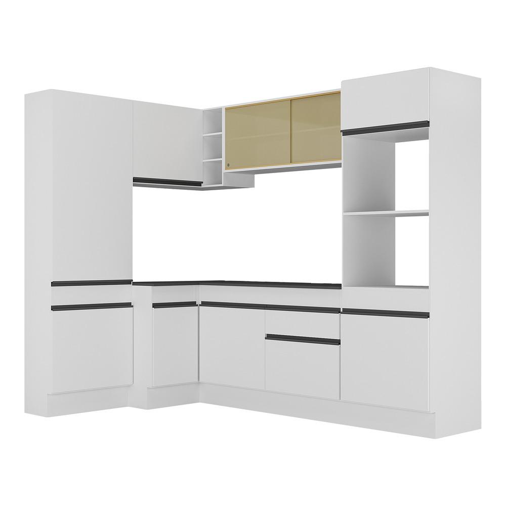 Armário de Cozinha Completa de Canto com Rodapé Veneza Multimóveis V2085  Branco/Preto