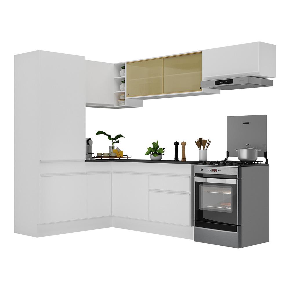 Armário de Cozinha Completa de Canto com Rodapé Veneza Multimóveis V2086  Branco