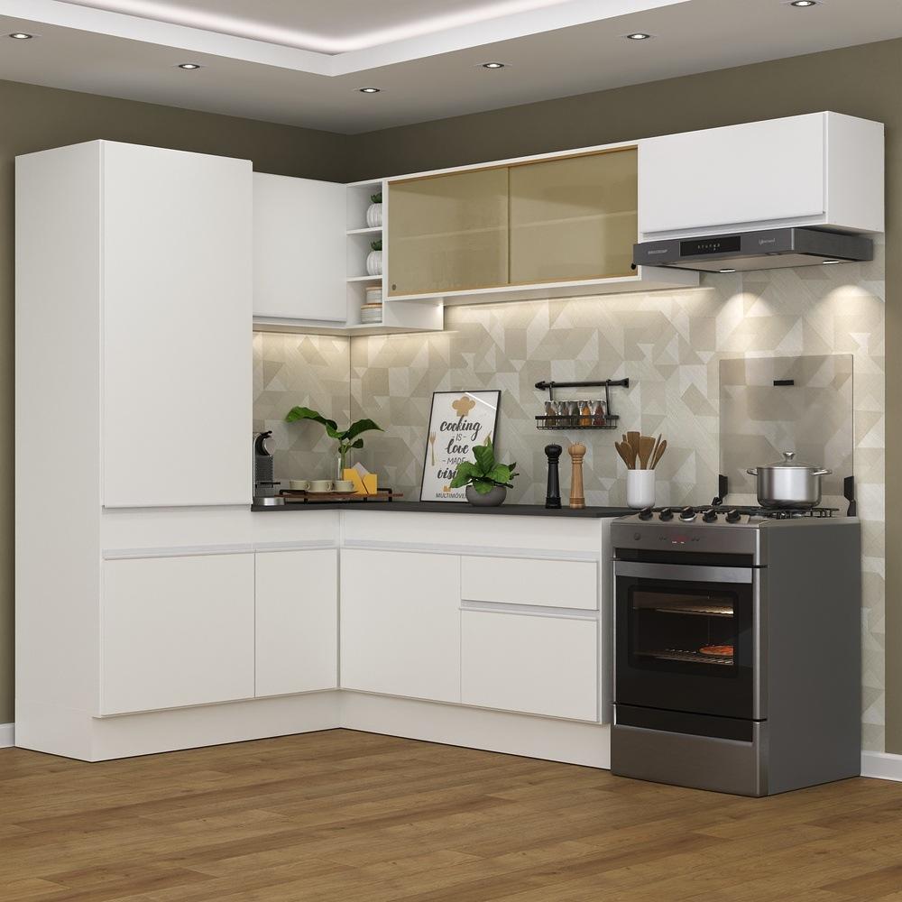 Armário de Cozinha Completa de Canto com Rodapé Veneza Multimóveis V2086  Branco