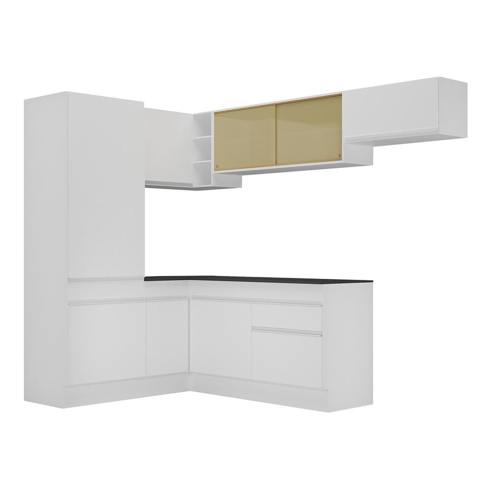 Armário de Cozinha Completa de Canto com Rodapé Veneza Multimóveis V2086  Branco
