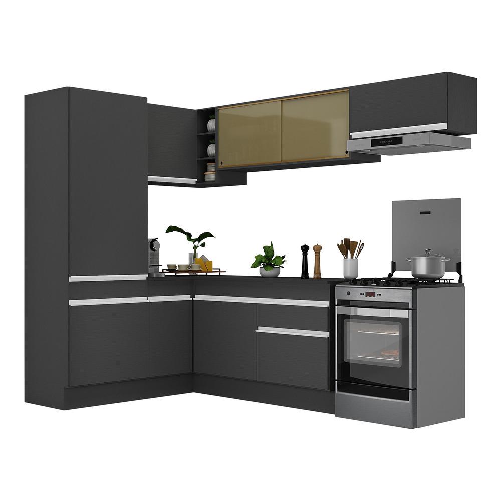 Armário de Cozinha Completa de Canto com Rodapé Veneza Multimóveis V2086  Preto/Branco