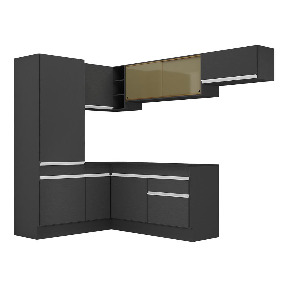 Armário de Cozinha Completa de Canto com Rodapé Veneza Multimóveis V2086  Preto/Branco