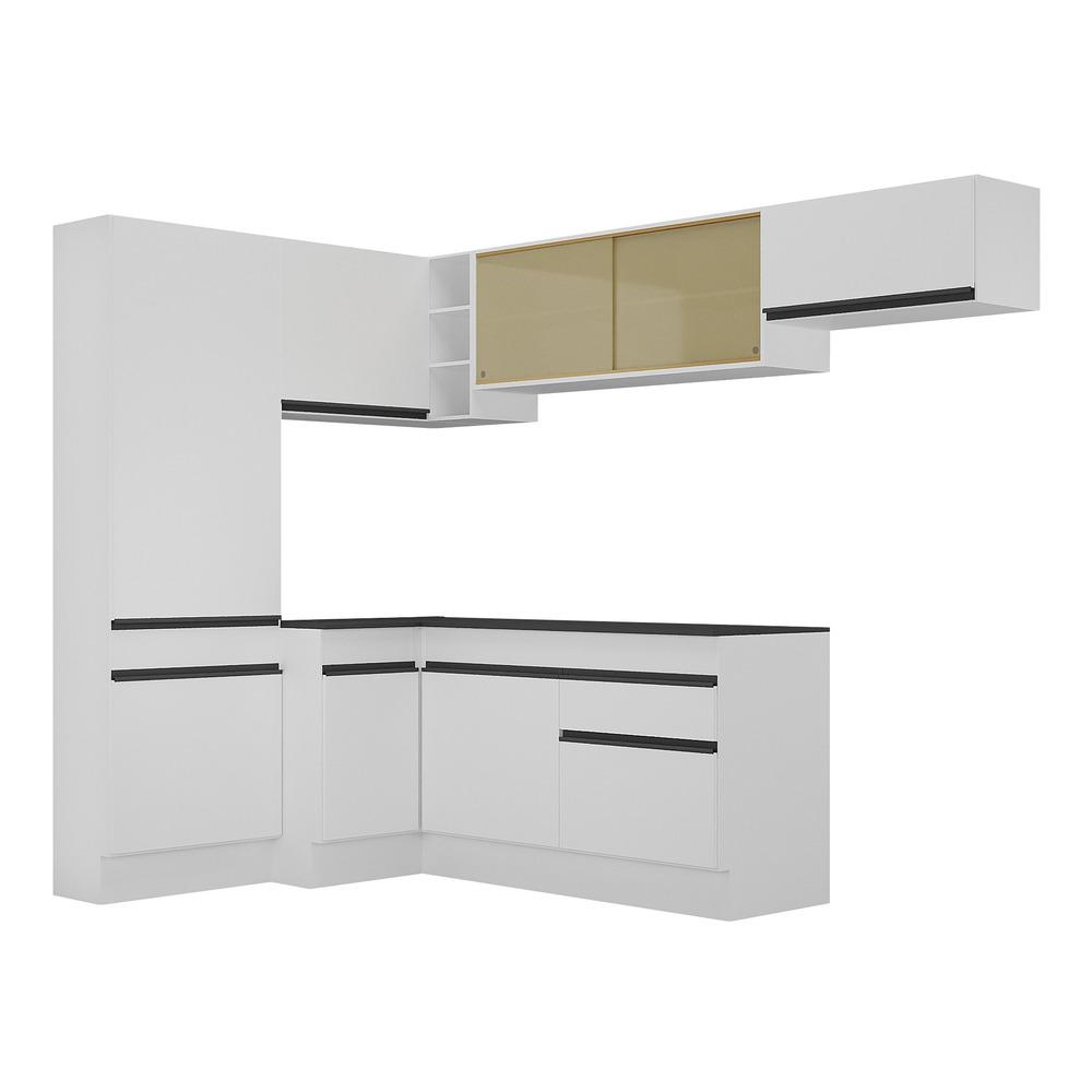 Armário de Cozinha Completa de Canto com Rodapé Veneza Multimóveis V2087  Branco/Preto