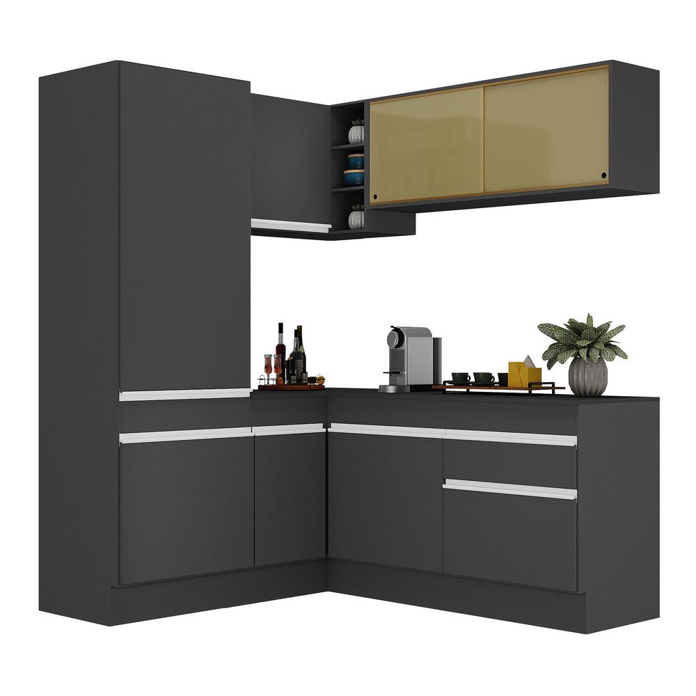 Armário de Cozinha Completa de Canto com Rodapé Veneza Multimóveis V2088  Preto/Branco