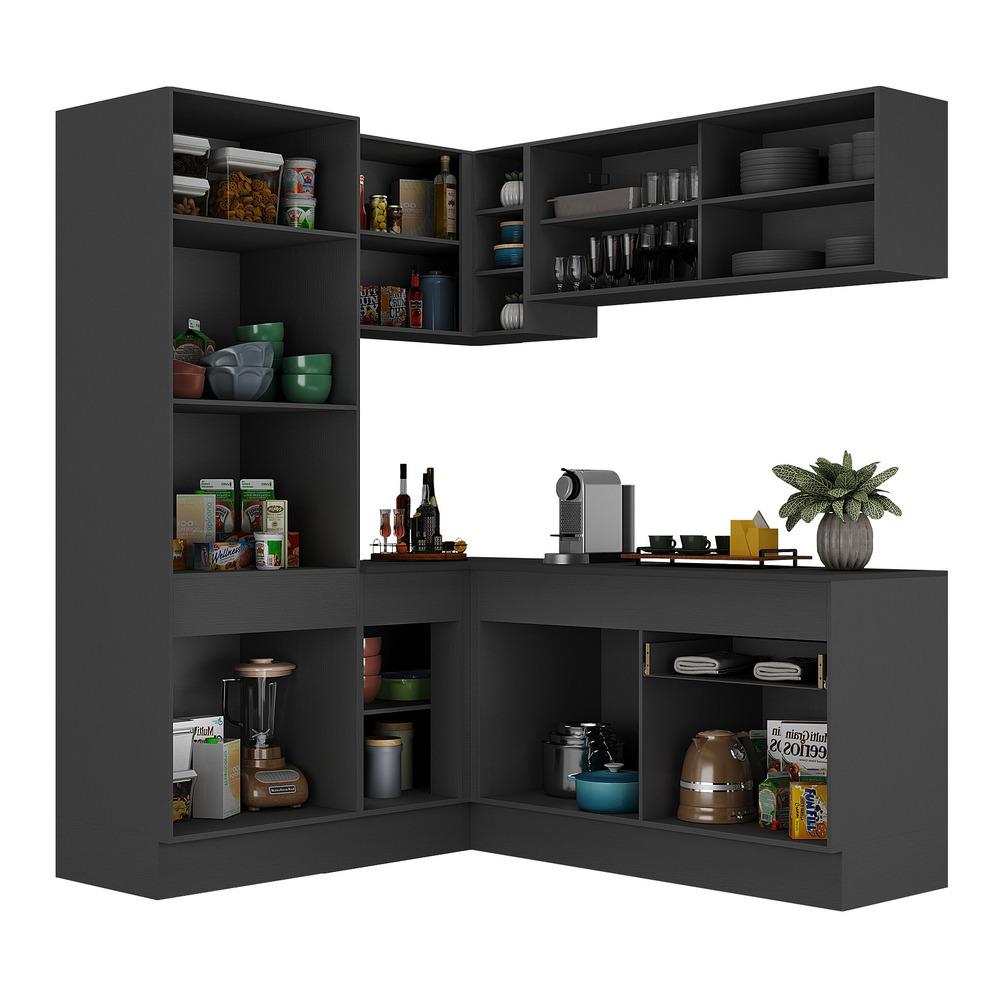 Armário de Cozinha Completa de Canto com Rodapé Veneza Multimóveis V2088  Preto/Branco