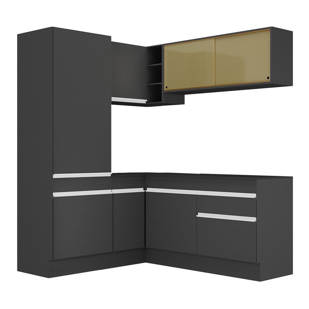 Armário de Cozinha Completa de Canto com Rodapé Veneza Multimóveis V2088  Preto/Branco