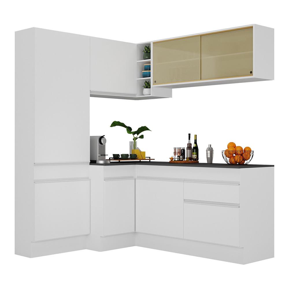 Armário de Cozinha Completa de Canto com Rodapé Veneza Multimóveis V2089  Branco
